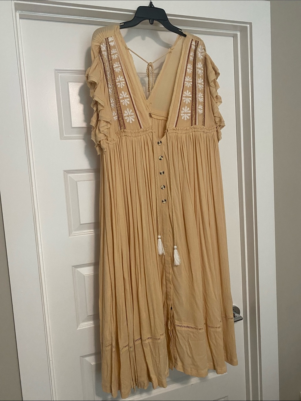 Free People Cream Boho Tassel-Front Maxi Dress